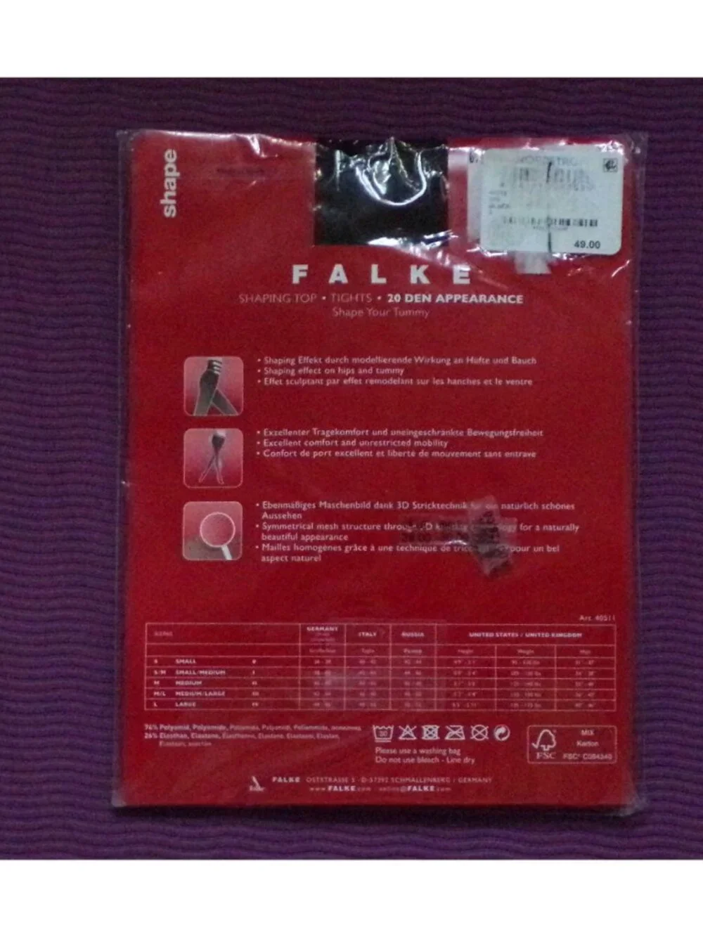 🆕FALKE Shaping Top 20 Pantyhose Transparent Matt Black Small